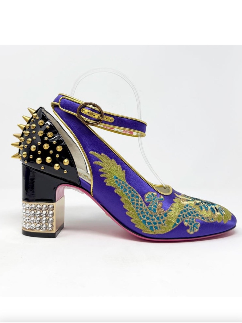 🆕 💛🖤Alessandro Michele Gucci Purple Satin Dragon Embroidered Mary Jane’s